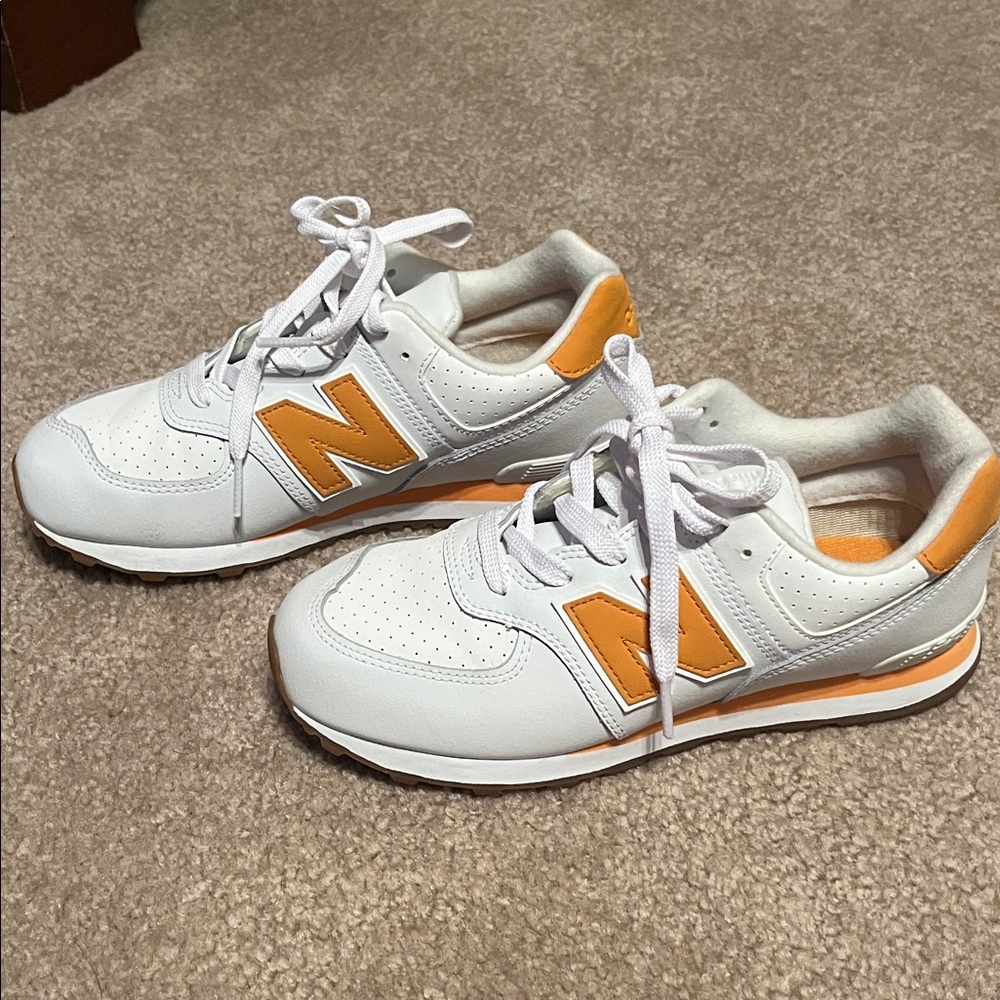 New Balance White & Orange Retro Runner Sneakers